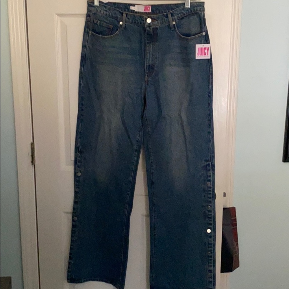 Juicy Couture High Rise Wide Leg Button Slit Jean